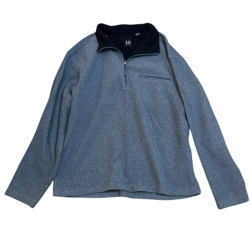 Gap Y2K Vintage Quarter Zip Blue Fleece Pullover Mens Size XL Zip Pocket Preppy